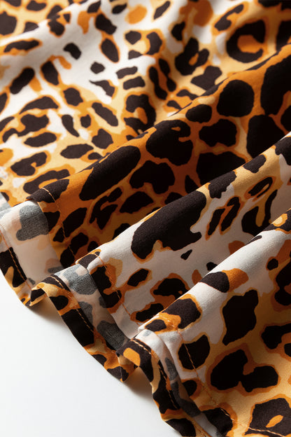 Leopard Short Puff Sleeve Babydoll Top