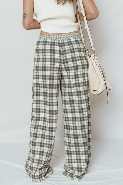 Plaid Patchwork Wide Leg Pants