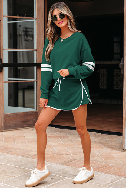 Varsity Stripe Pullover and Mini Skirt Set