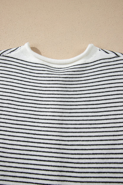 Stripe Contrast Trim Cap Sleeve Button-Up Cardigan