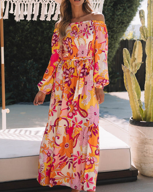 Retro Floral Smocked Maxi Dress