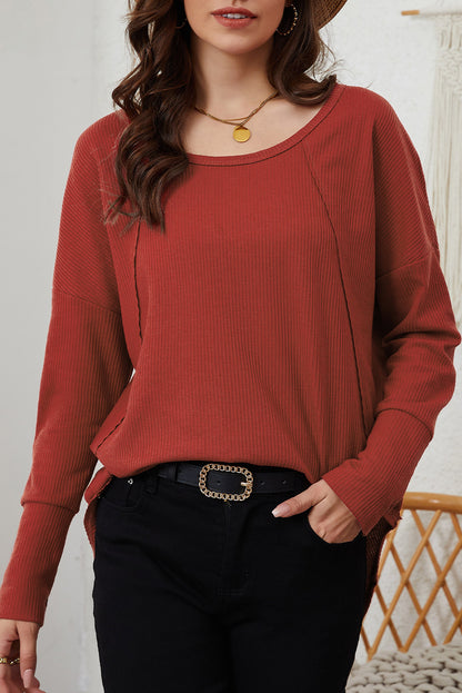 Waffle Pleated Long Sleeve Top