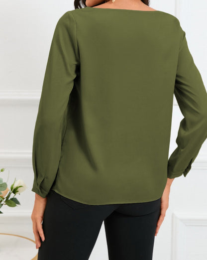 Satin Asymmetrical V-Neck Blouse