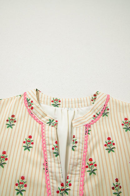 Floral Stripe Contrast Ruffle Hem Mini Dress