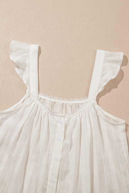 Lace Crochet Ruffle Buttoned Tank Top