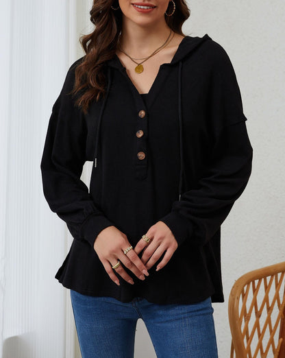 Half Buttoned High Low Hoodie