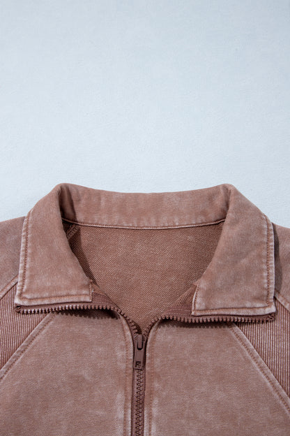Mineral Wash Half-Zip Ribbed Hem Sweatshirt