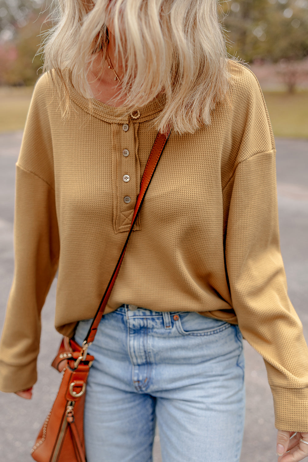 Textured Knit Half Buttoned Top