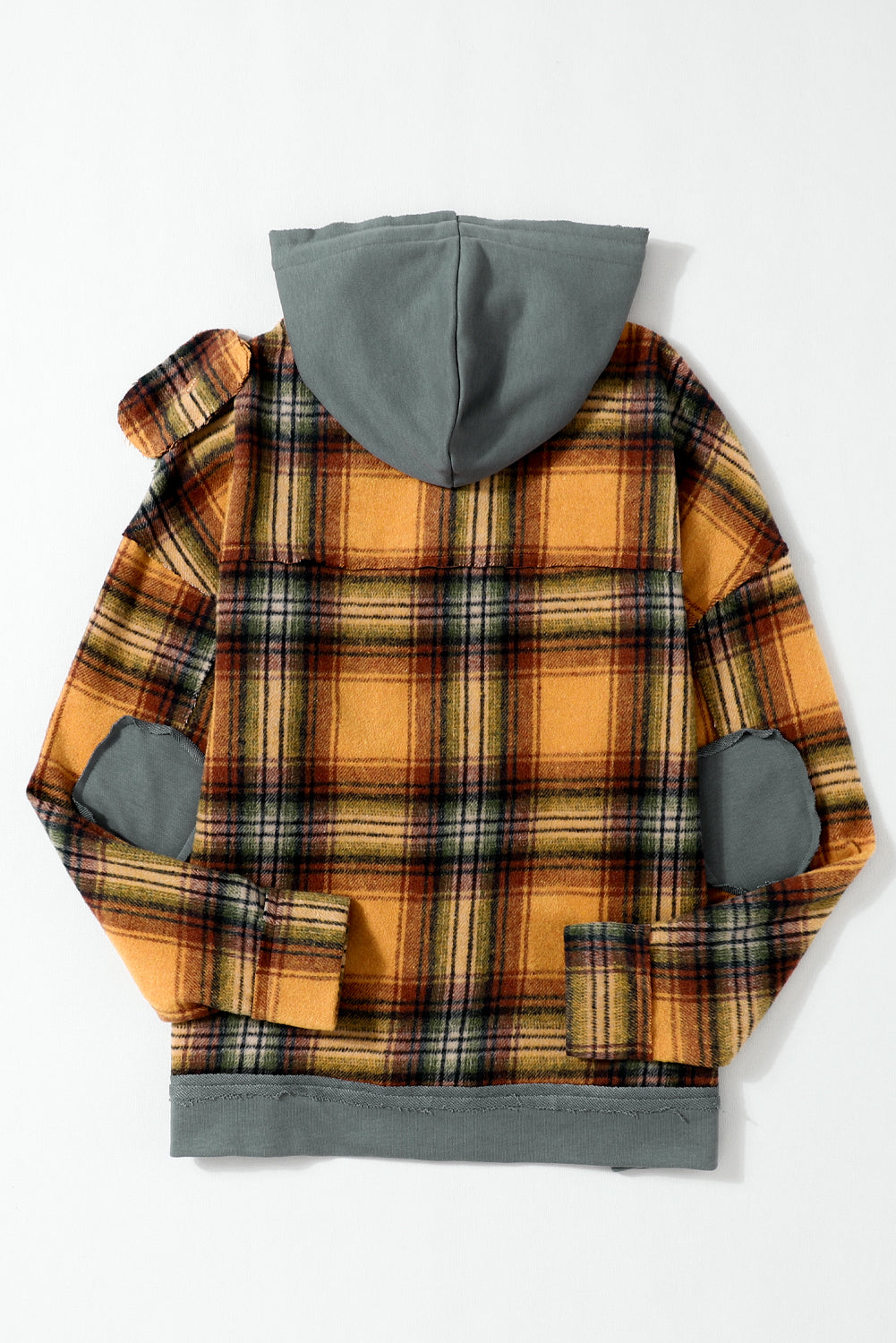 Plaid Hooded Snap Button Jacket