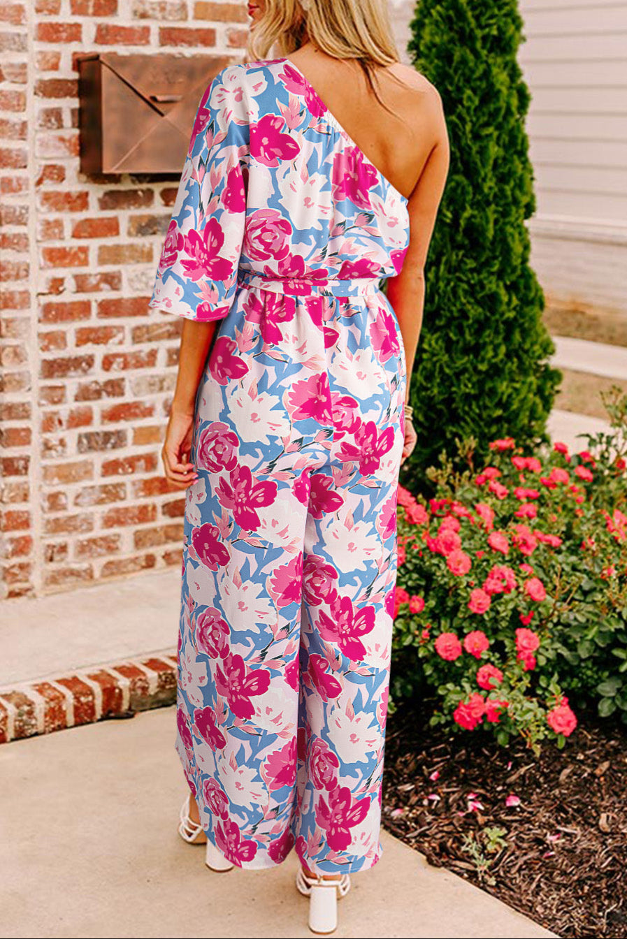 Floral One Shoulder Belted Jumpsuit