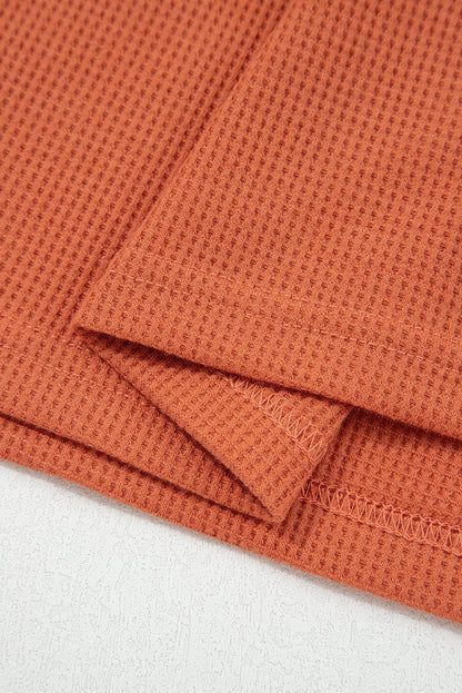 Stripe Waffle Patchwork Hooded Long Sleeve Top