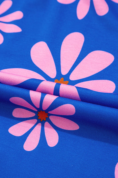 Floral Stripe Quarter-Zip Cap Sleeve Mini Dress