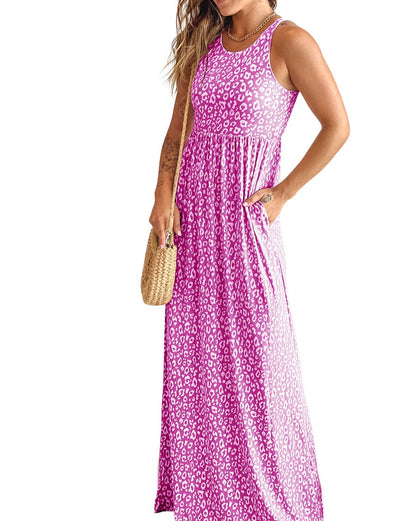 Leopard Pocketed Sleeveless Maxi Dress