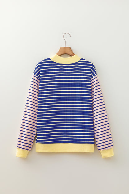 Stripe Colorblock Long Sleeve Crewneck Pullover Top