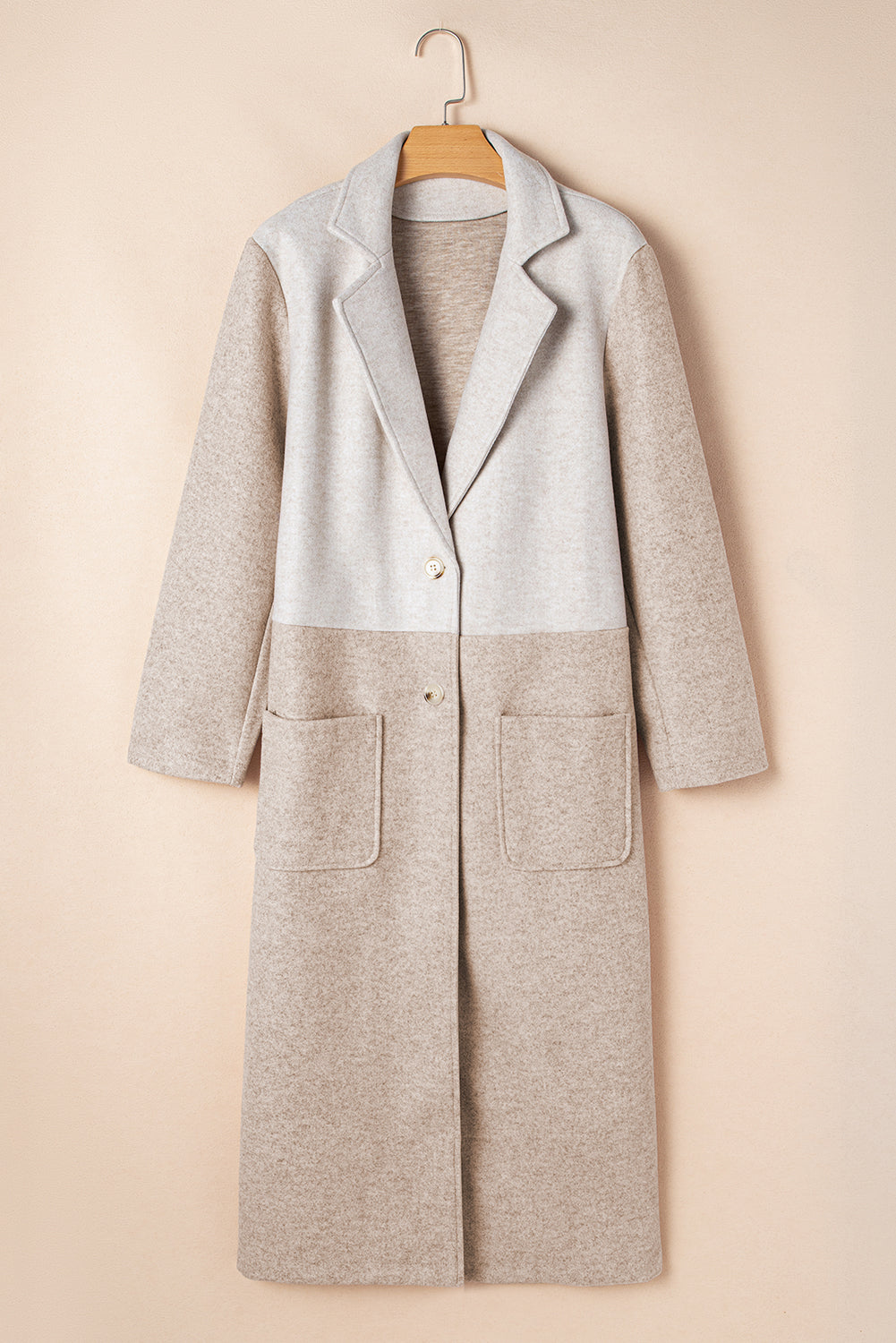 Plus Size Colorblock Lapel Collar Long Coat