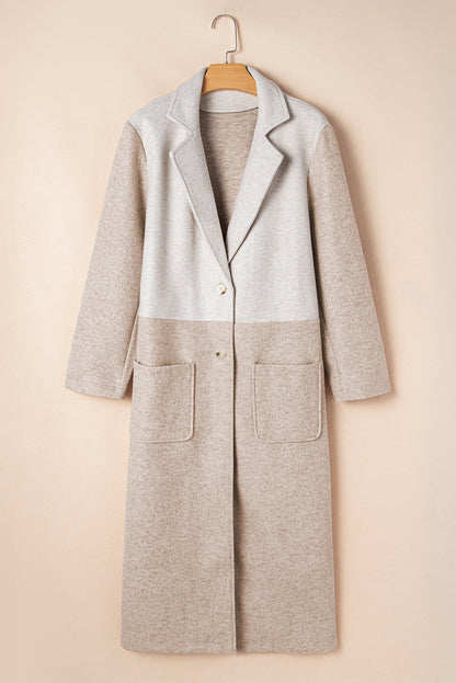 Plus Size Colorblock Lapel Collar Long Coat