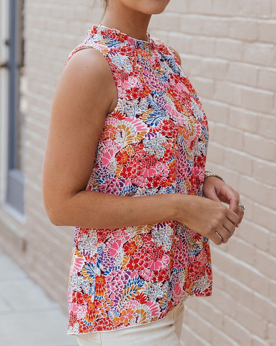 Floral Frilled Neck Tank Top