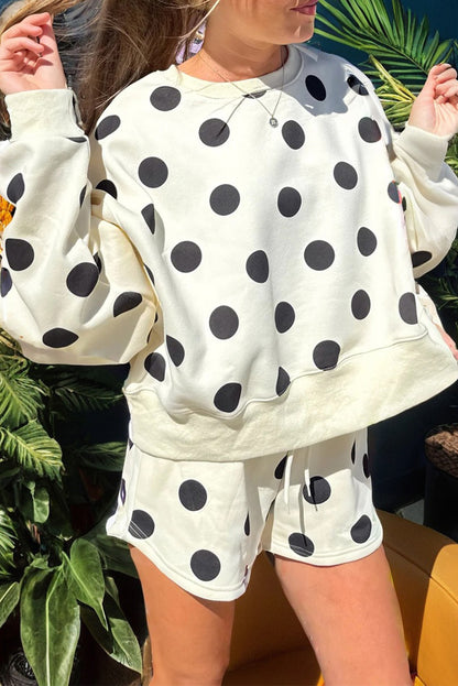 Polka Dot Pullover and Drawstring Shorts Set