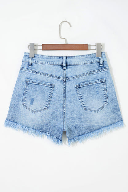 Distressed Denim Acid Wash High Waist Shorts