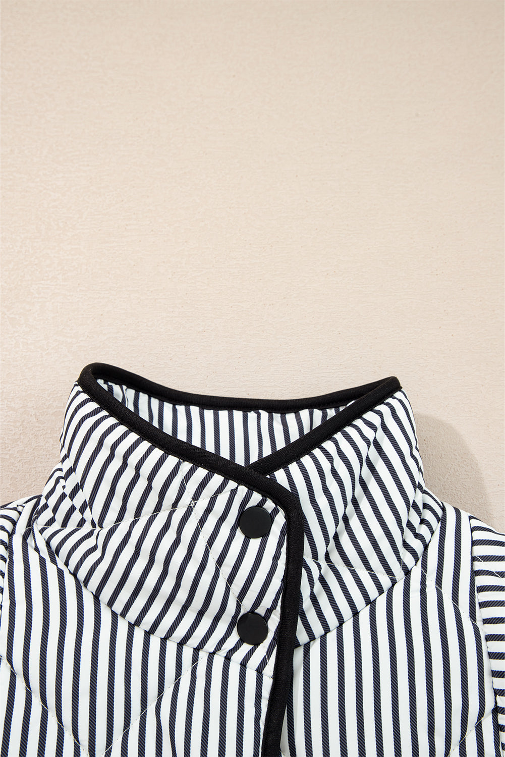 Stripe Contrast Trim Snap Button Collared Vest
