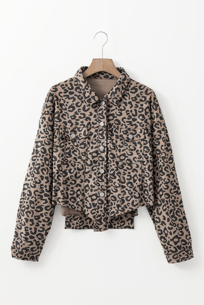 Leopard Corduroy Irregular Hem Jacket