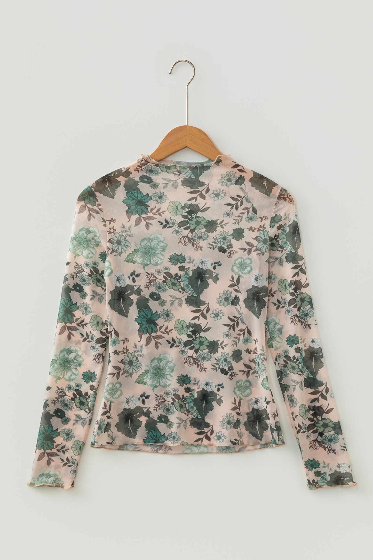 Floral Mesh Mock Neck Long Sleeve Top