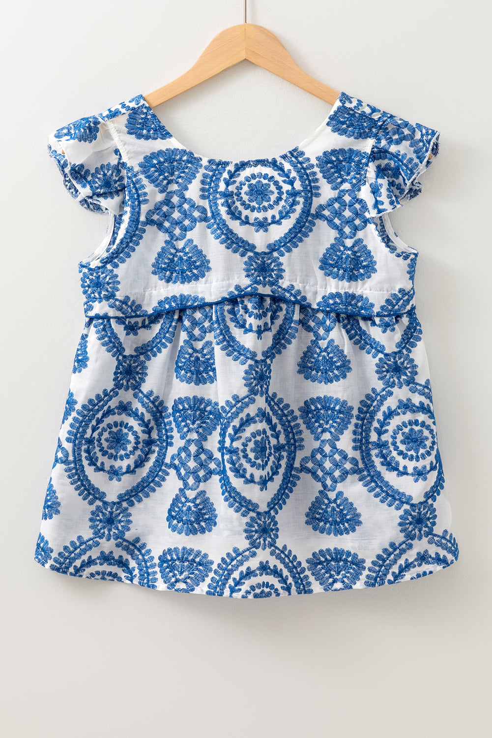 Boho Embroidered Flutter Sleeve Crew Neck Blouse