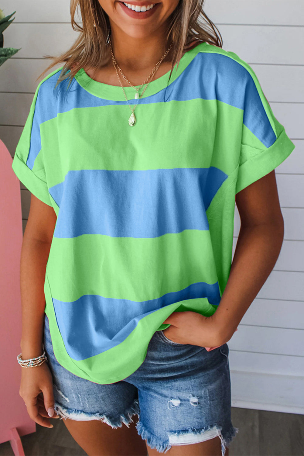 Colorblock Rounded Hem T-Shirt