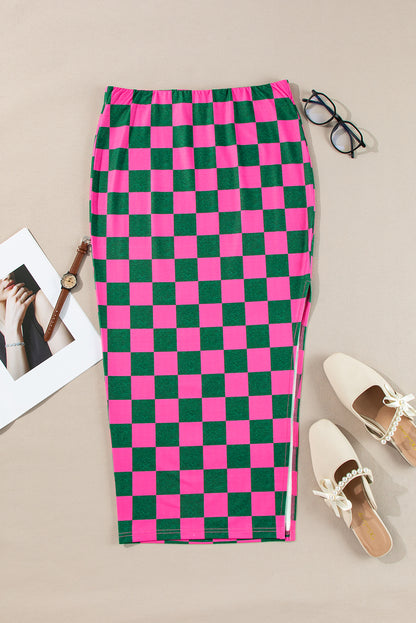 Checker High Waist Midi Skirt