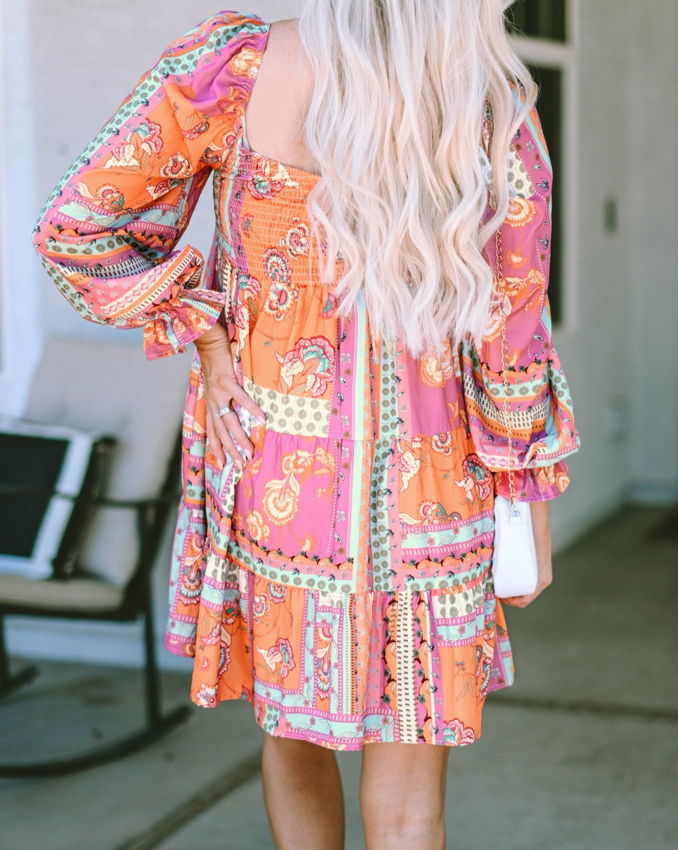 Boho Floral Smocked Mini Dress