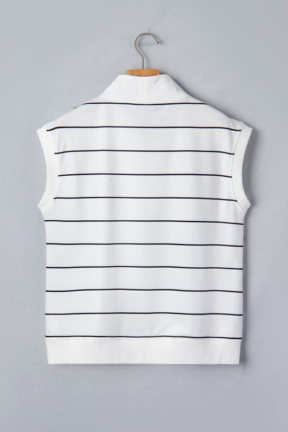 Stripe Colorblock Half Zip V-Neck Sleeveless Top