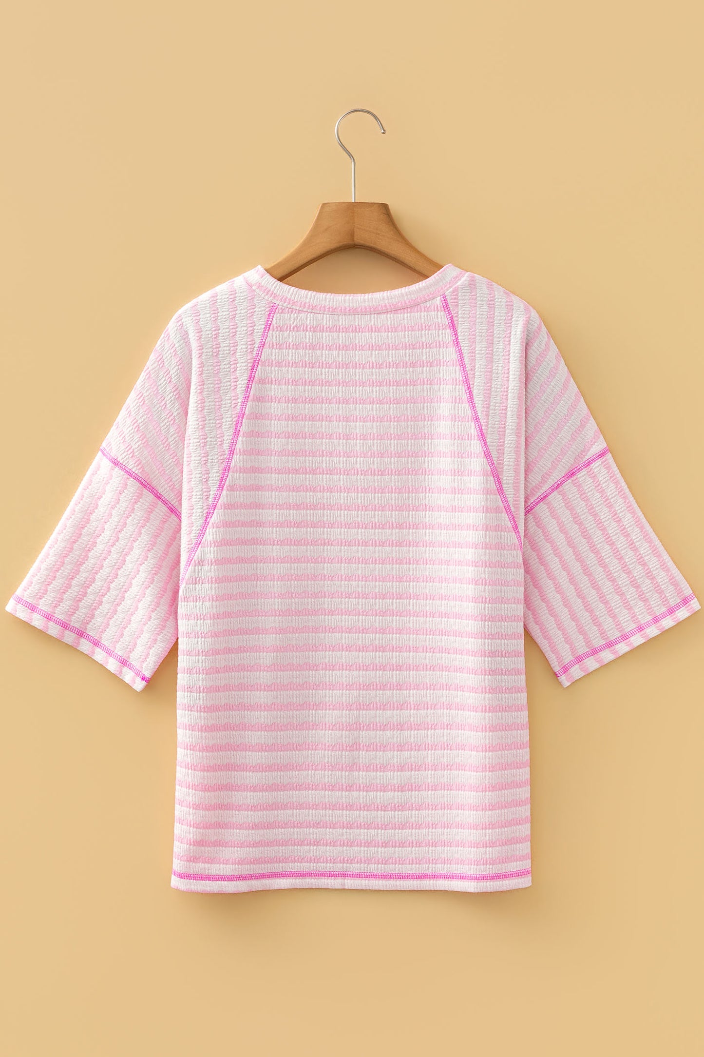 Stripe Textured Knit 3/4 Sleeve Top