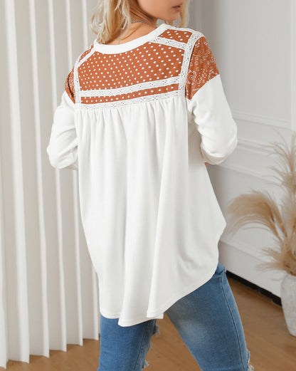 Western Lace Colorblock Henley Top