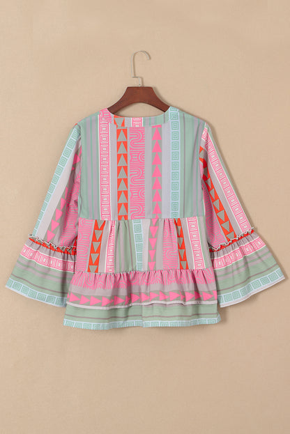 Boho Geometric Ruffle Blouse