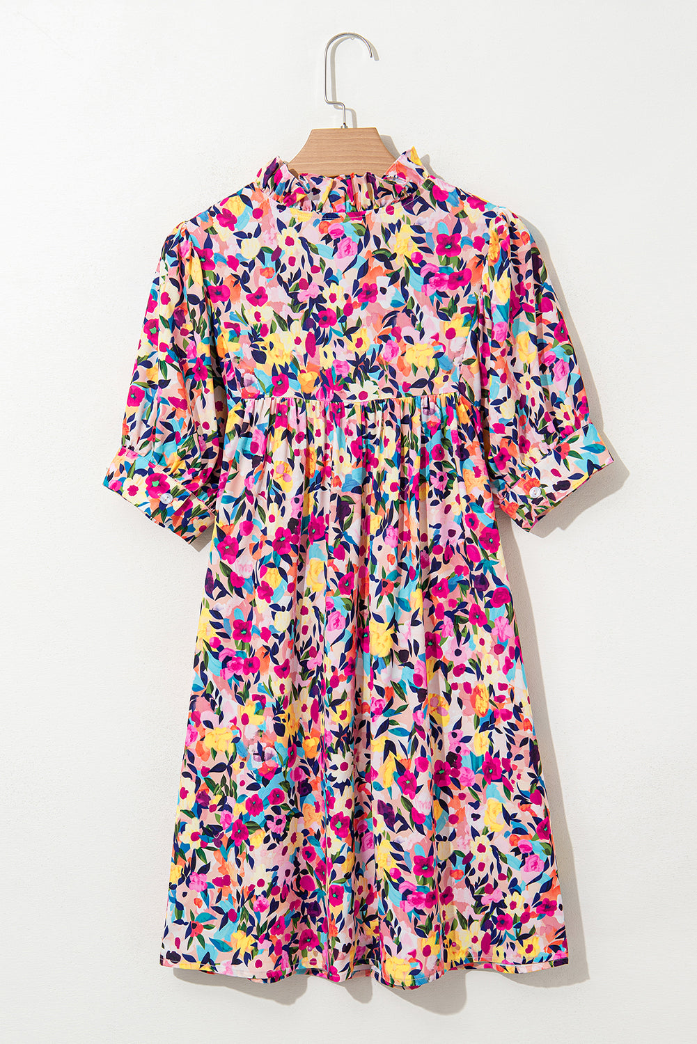 Floral V-Neck Puff Sleeve Mini Dress