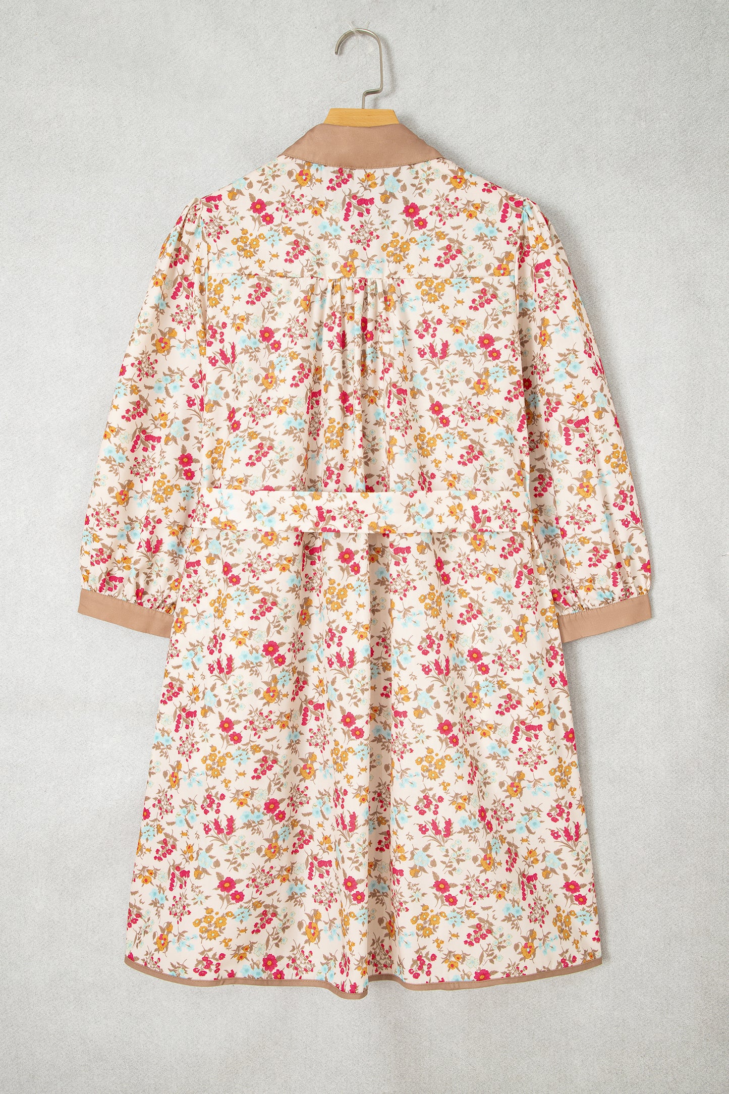 Floral Button Down Belted 3/4 Sleeve Mini Dress