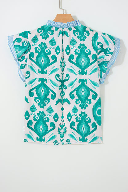 Boho Stripe Trim Flutter Sleeve Top