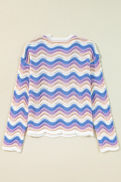 Wavy Stripe Pointelle Knit Sweater