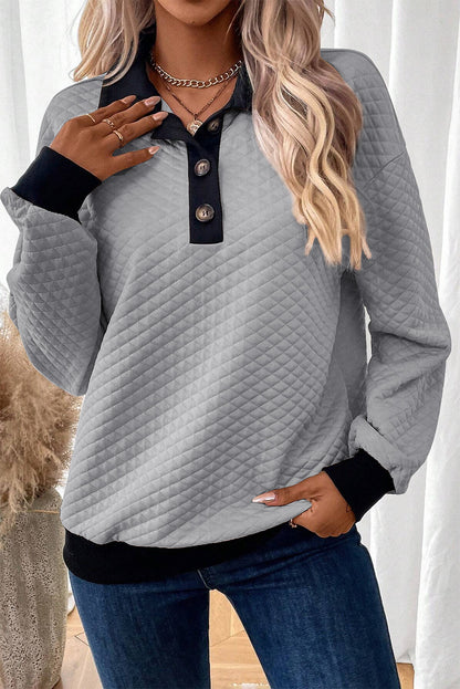 Colorblock Quilted Texture Collared Sweatshirt