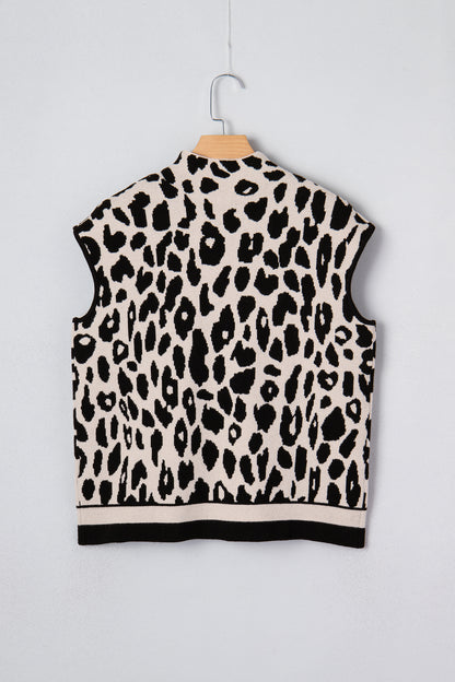 Leopard Mock Neck Short Sleeve Sweater