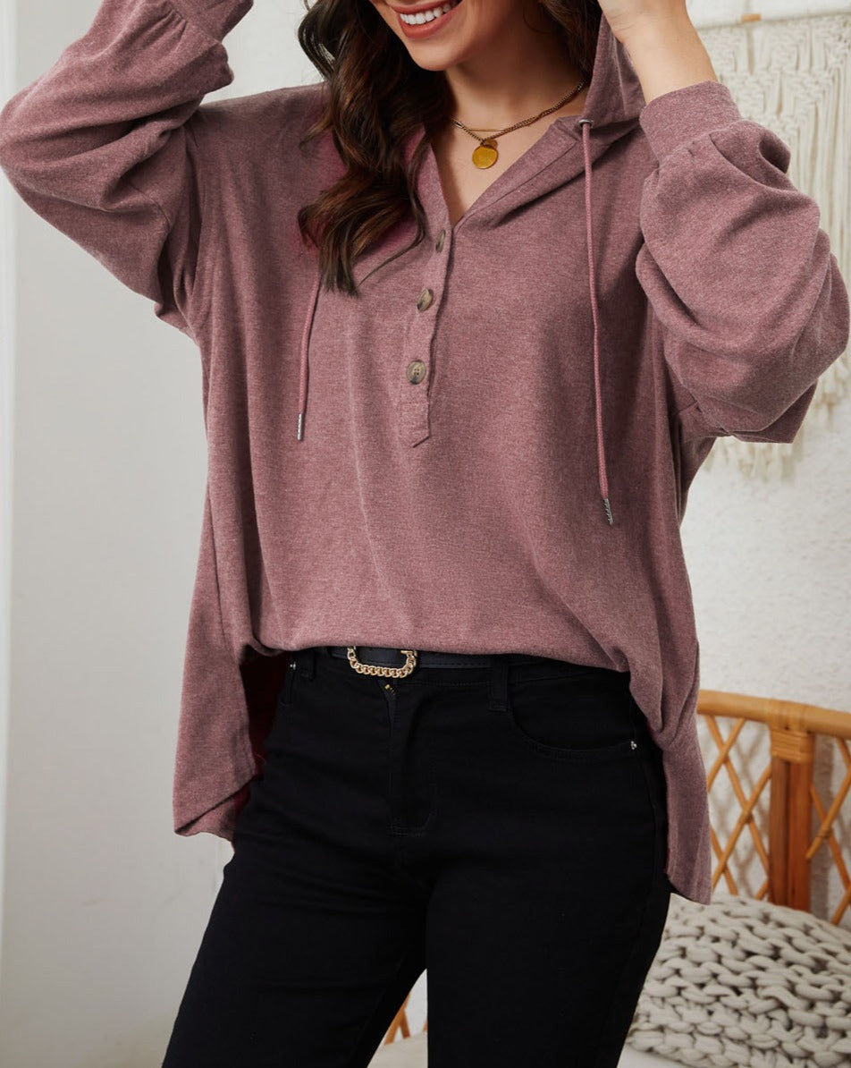 Half Buttoned High Low Hoodie