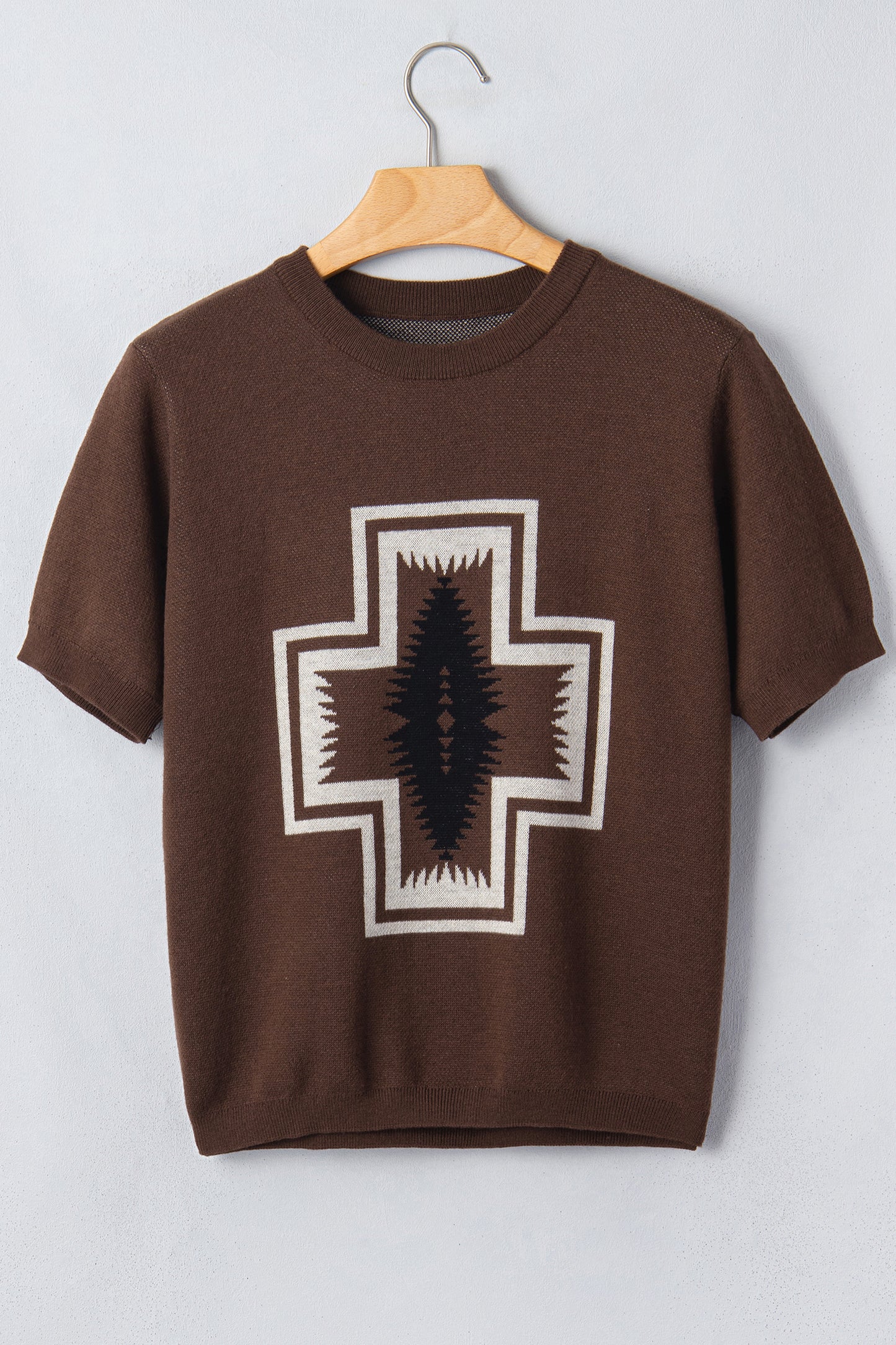Western Geometric Short Sleeve Sweater Knit Top