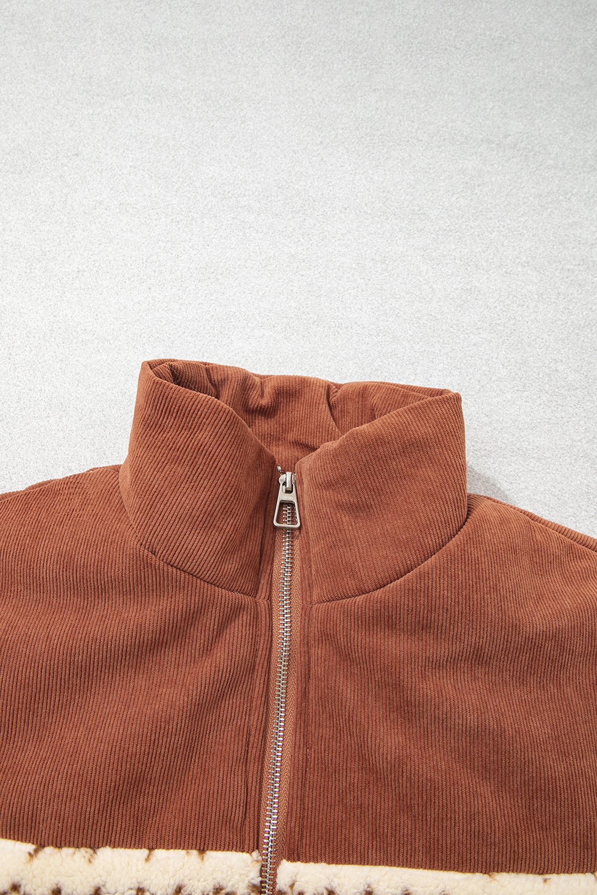 Geometric Fleece Patchwork Corduroy Zip Up Vest