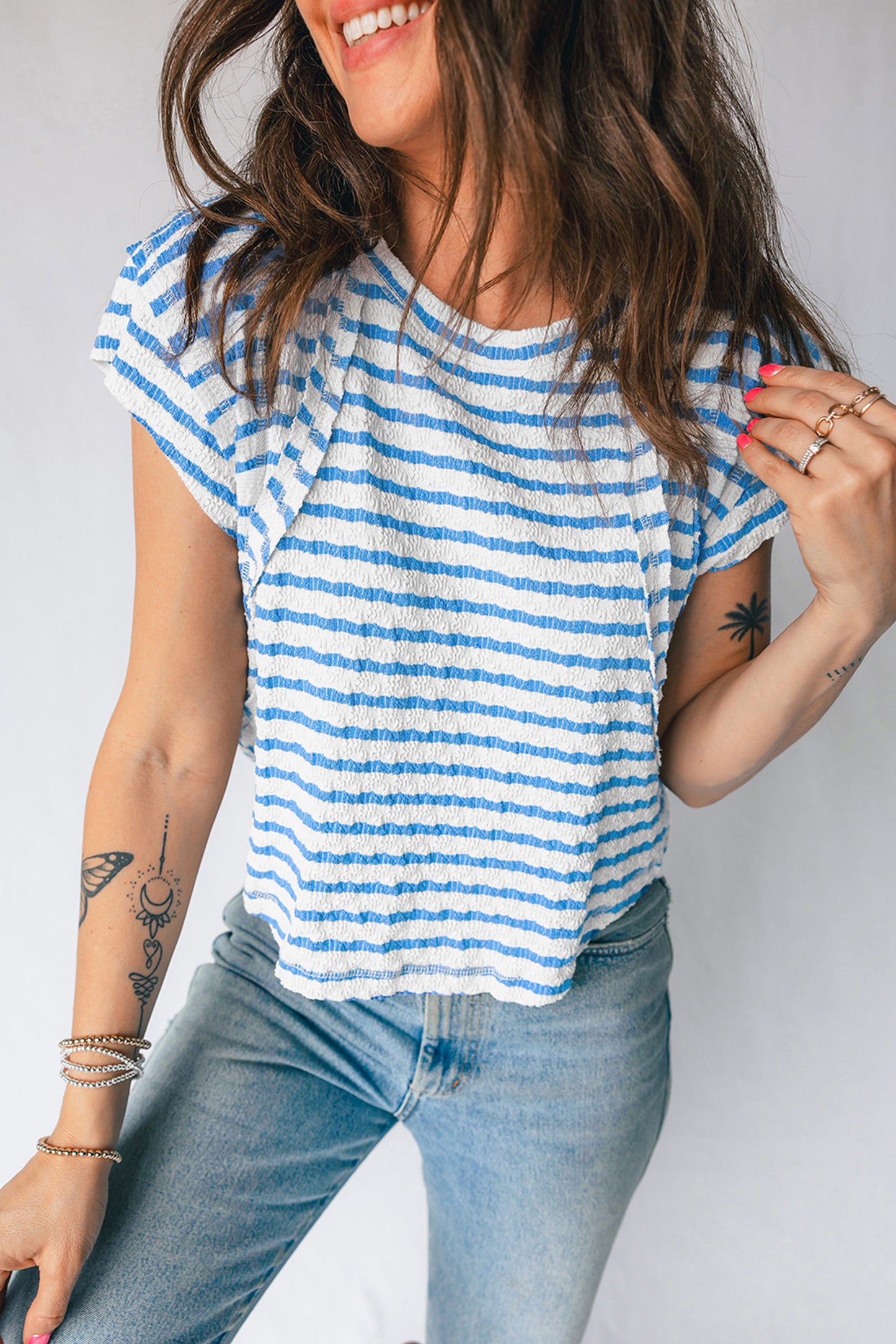 Stripe Textured Patchwork Short Sleeve T-Shirt