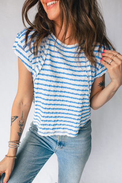 Stripe Textured Patchwork Short Sleeve T-Shirt