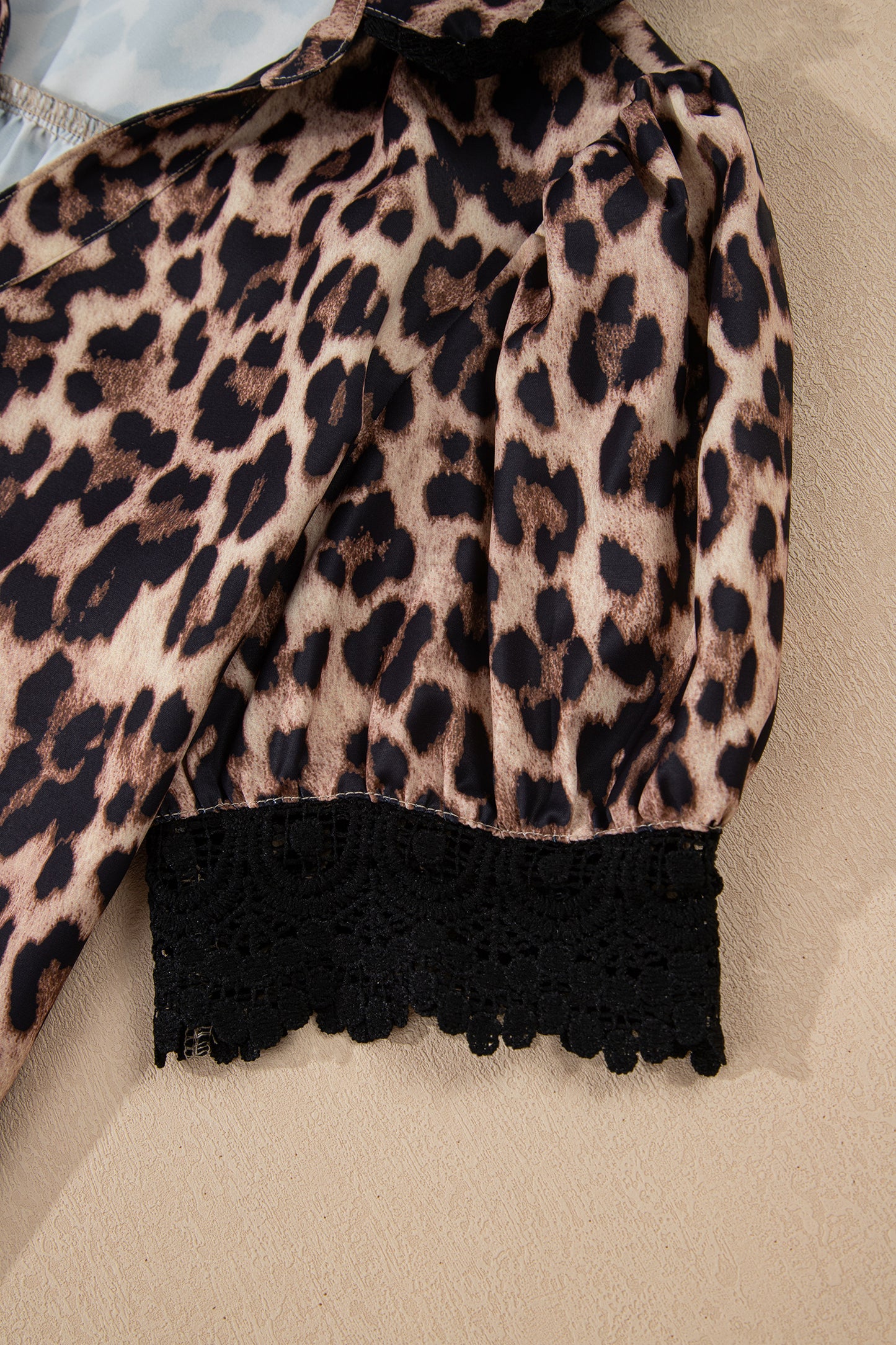 Leopard Lace Trim Short Sleeve Buttoned Shirt