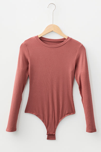 Solid Ribbed Round Neck Long Sleeve Bodysuit