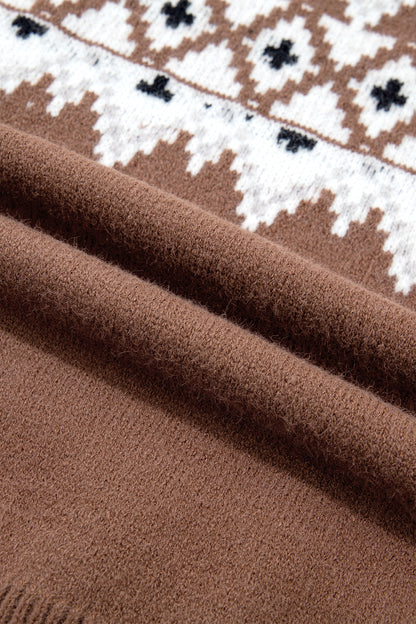 Geometric Fair Isle Drop Shoulder Pullover Sweater