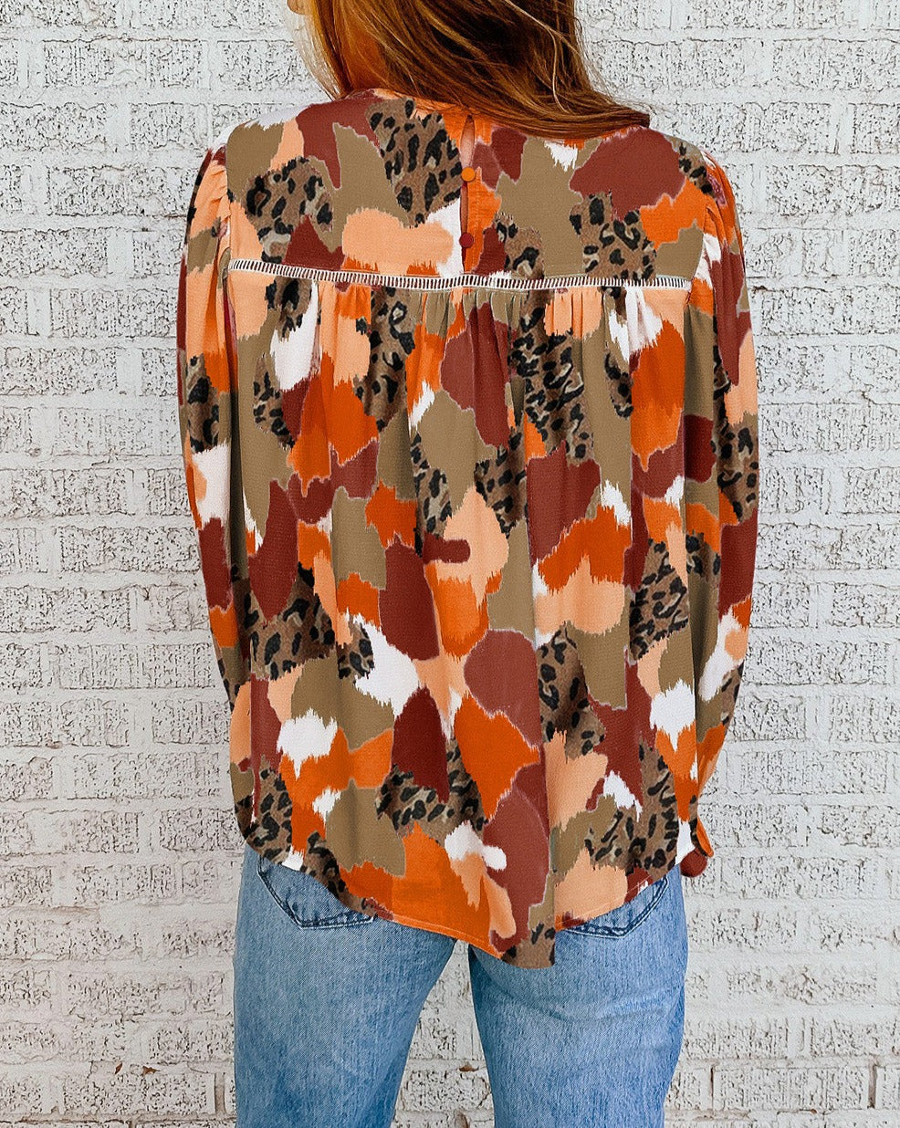 Abstract Leopard Long Sleeve Blouse