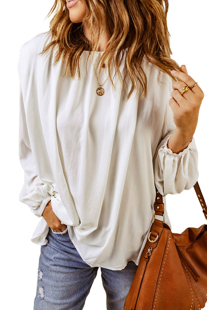 Ruched Crewneck Puff Sleeve Blouse